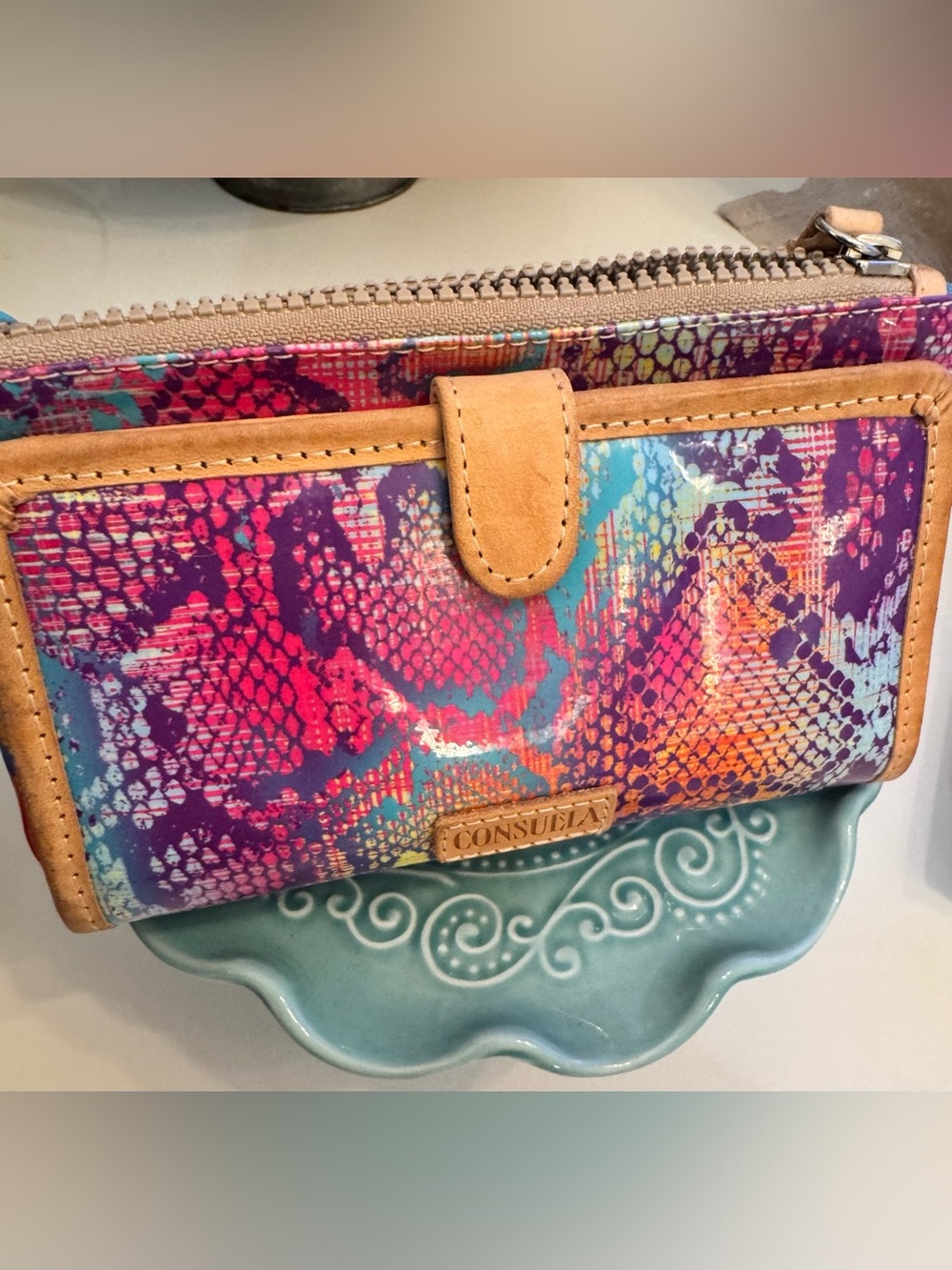 Consuela Steph Slim Wallet Colorful Snake-Print - EUC